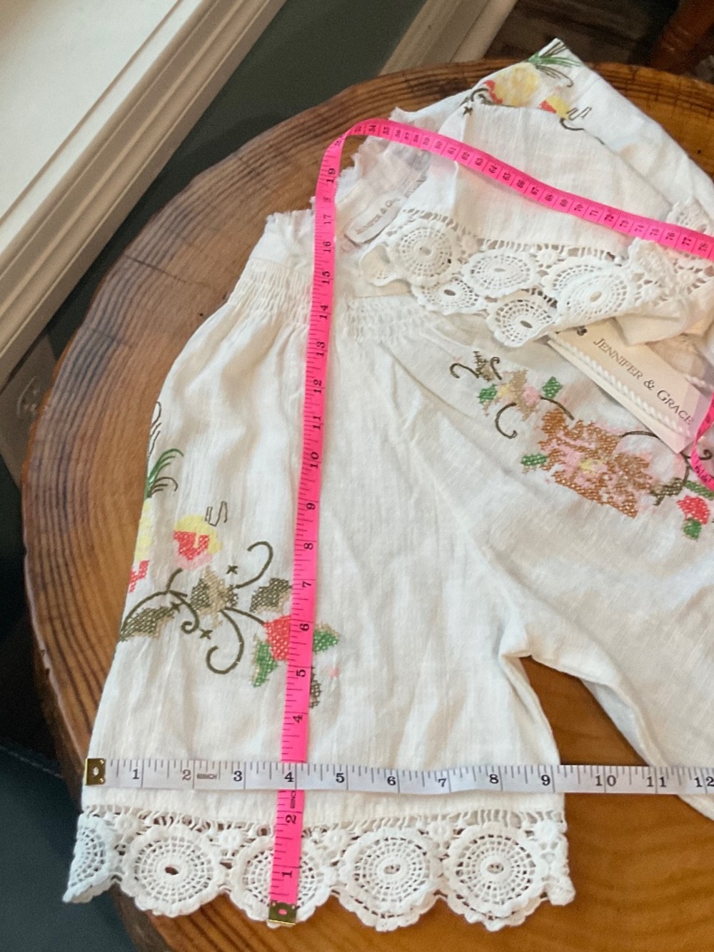 Jennifer & Grace Embroidered Peasant Blouse w/ Floral Accents Crocheted Trim - Picture 5 of 14